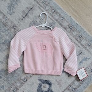 NWT Zubels Baby Girl Pink Elephant Striped Cotton Sweater Sz12m